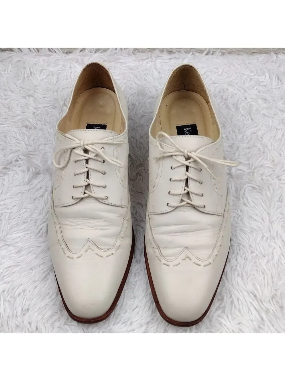 Kenneth Cole New York Cream Leather Stitched Square Toe Lace Up Oxford Shoe